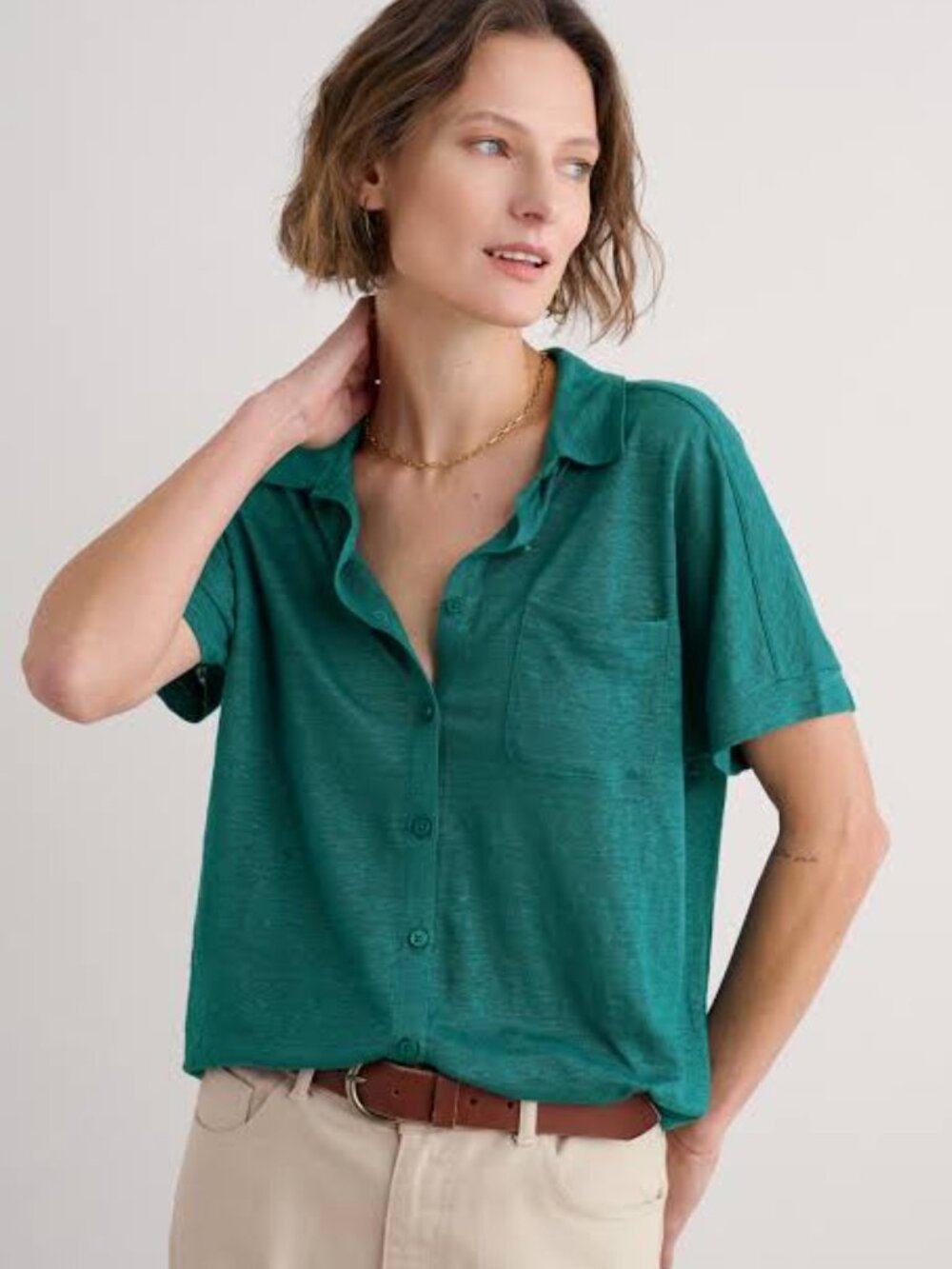 Seasalt Cornwall linen short sleeves jersey shirt blouse like new size 10 US
